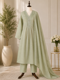 Sage green Embroidered suit set