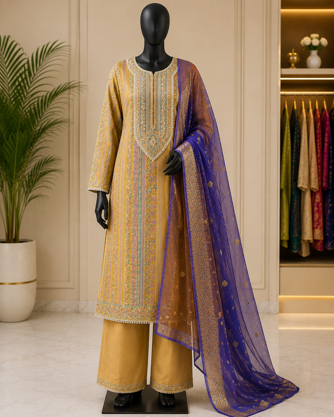 mustard gold & royal purple luxury suit set