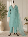 Mint blue hand embroidered suit set