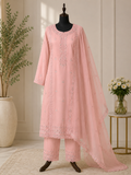 Pink and peach embroidered 3 piece suit