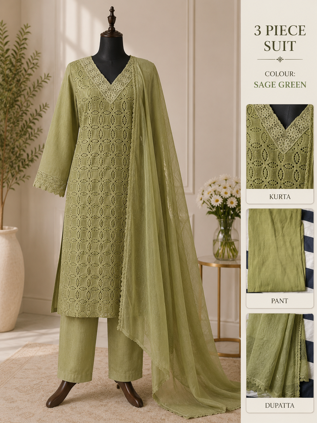 Sage green 3 piece suit set