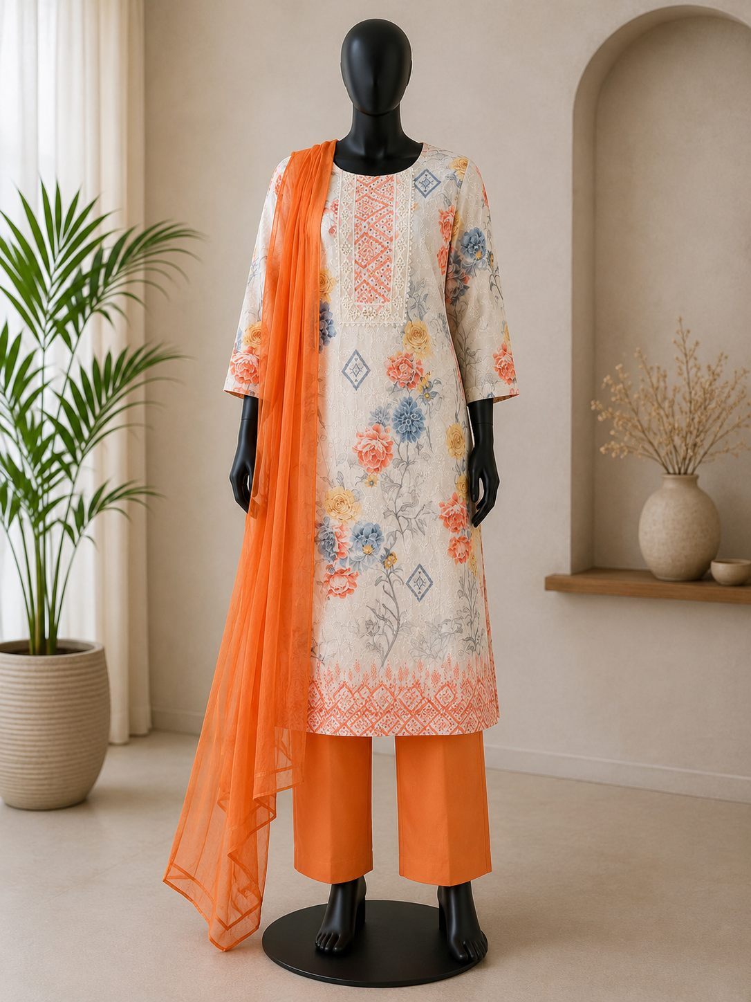 Pastel bloom embroidered suit set