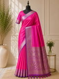 Rani pink silk saree with royal purple gold zari weaving