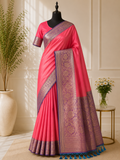 Premium coral pink banarasi silk saree