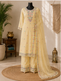 Butter yellow floral embroidered suit set