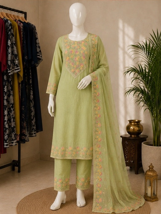 sage green floral embroidered suit set
