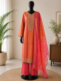 Vibral coral pink and orange festive suit set
