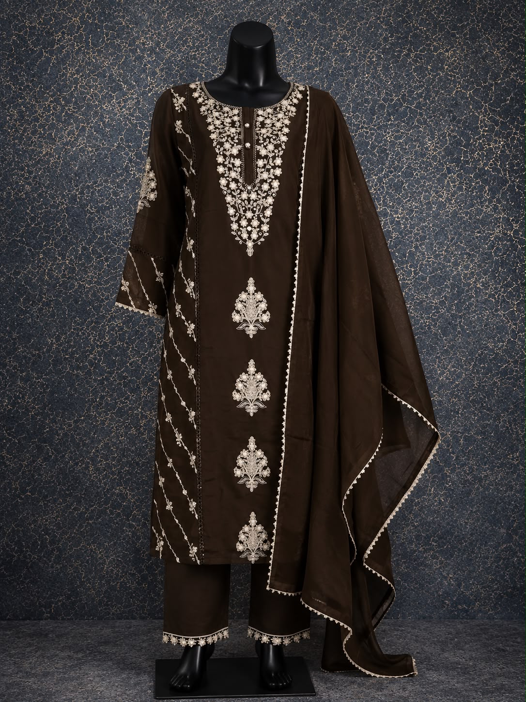 🤎 Chikankari Suit Set – Dark Chocolate Brown 🤎